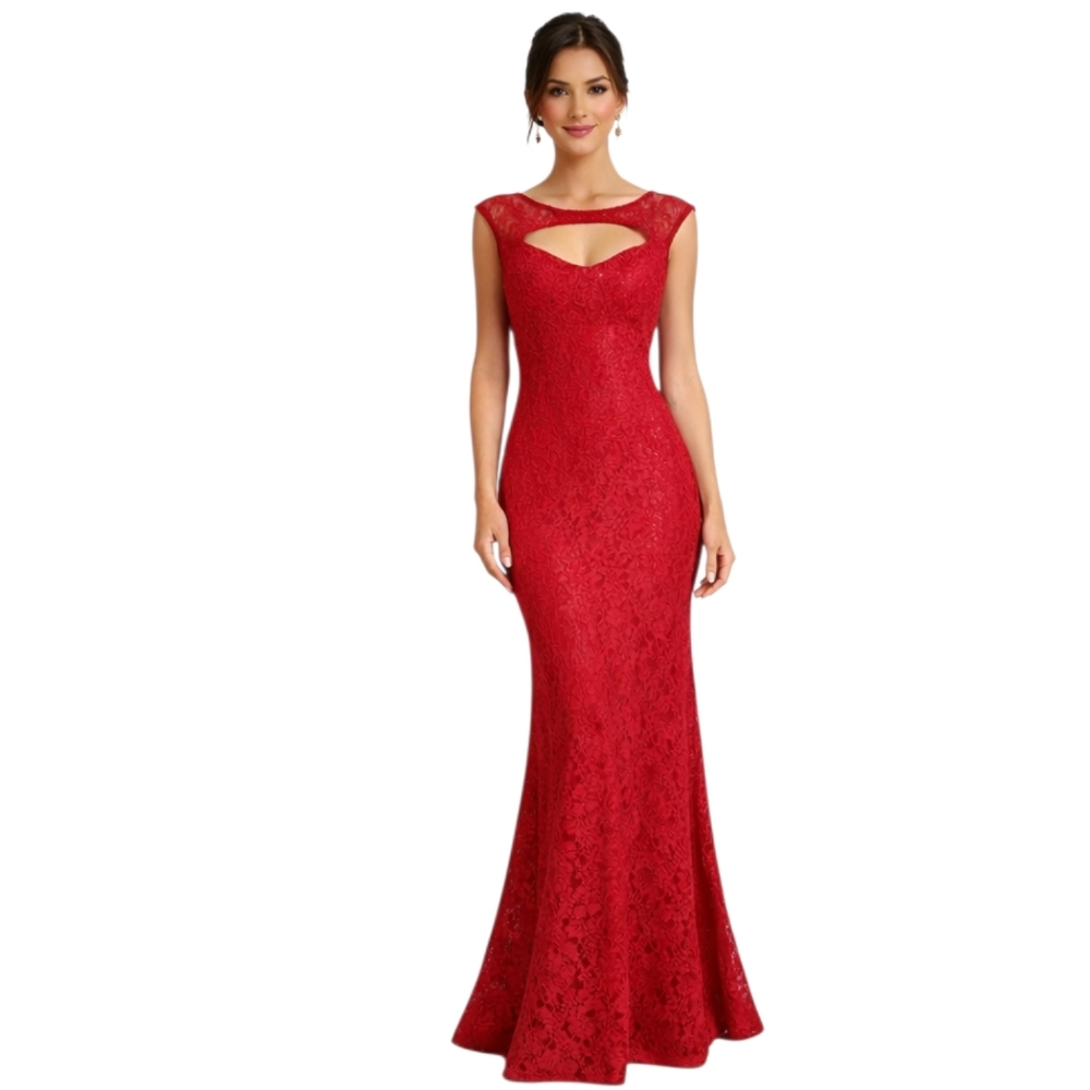 Tawny Red Sequin Lace Gown – Size Large – Hollywood Glam Statement Dress